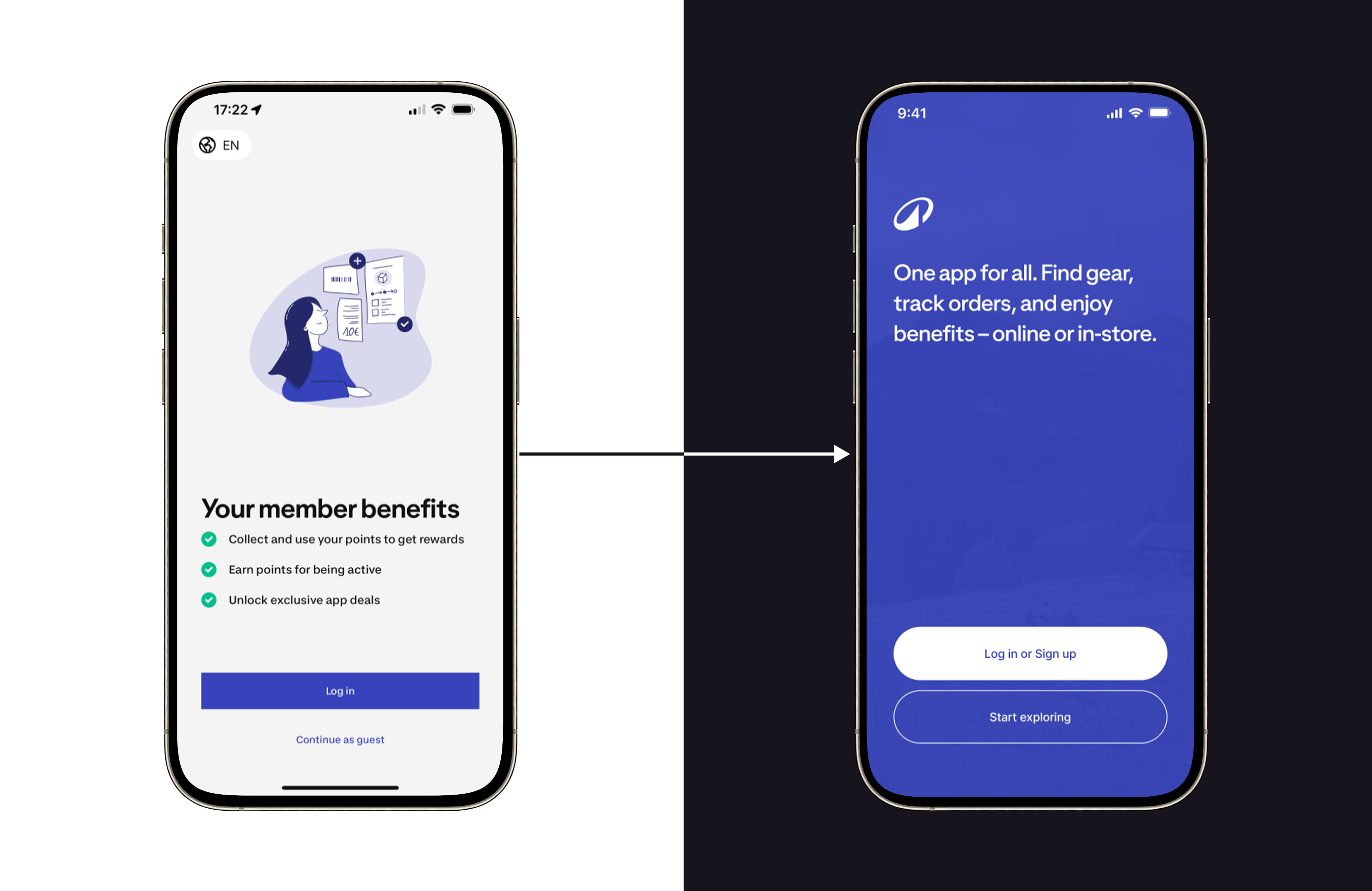 Before and after screens of welcome page 